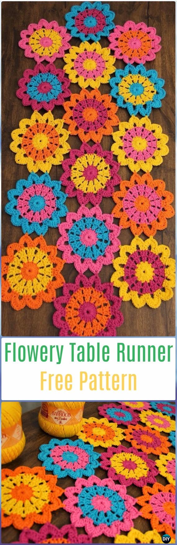 Crochet Flowery Table Runner Free Pattern- Crochet Table Runner Free Patterns