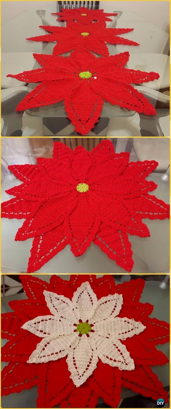 Crochet Poinsettia Flower Table Runner Free Pattern- Crochet Table Runner Free Patterns