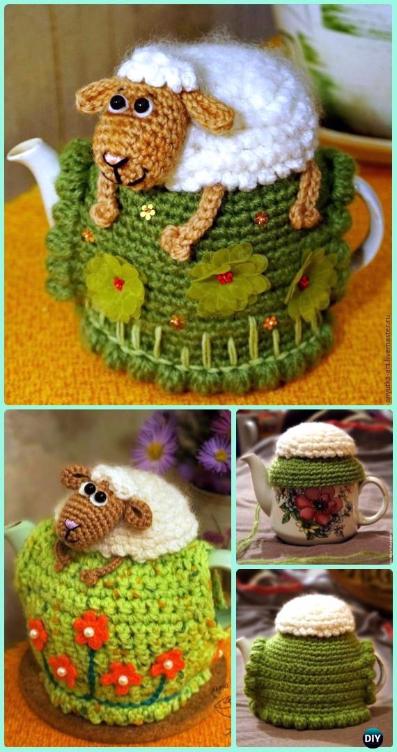 Crochet Sheep on the Hill Fairy Teapot Cozy Cover Pattern Free-Crochet Knit Tea Cozy Free Patterns