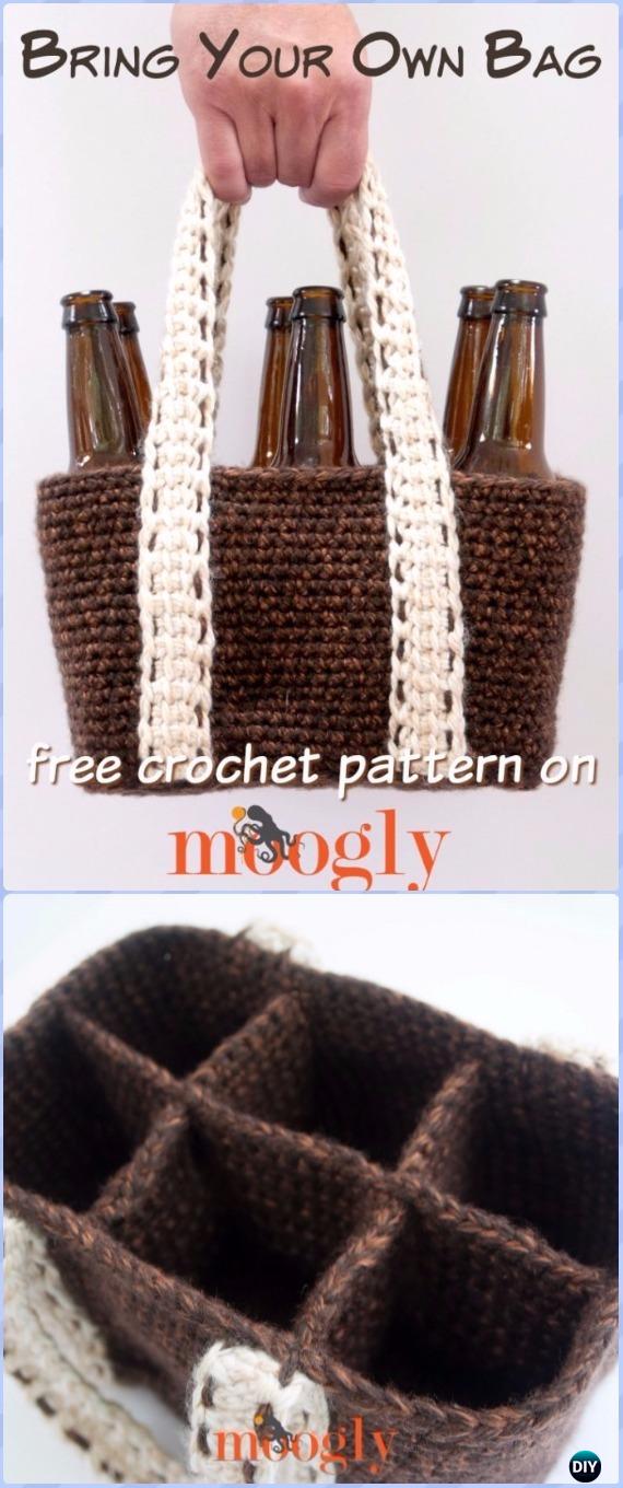 Crochet Bring Your Own Bag Free Pattern - Crochet Wine Bottle Cozy Bag Free Patterns