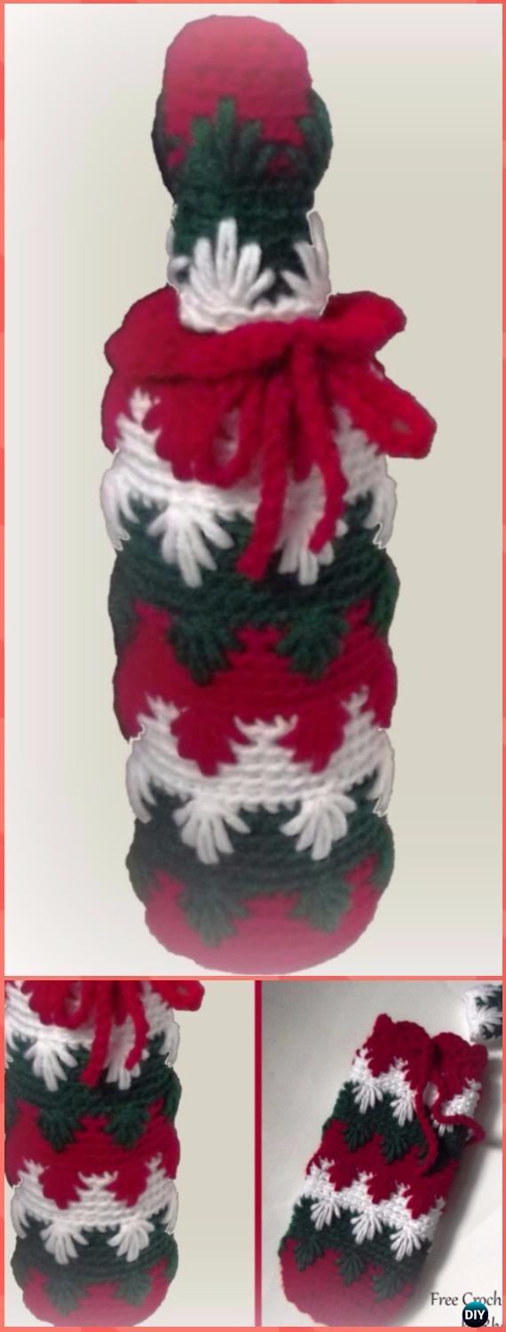 Crochet Puffy Spike Stitch Wine Bottle Cozy Free Pattern - Crochet Wine Bottle Cozy Bag & Sack Free Patterns