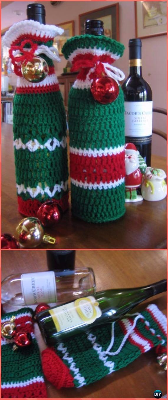 Crochet Wine Bottle Cozy Bag & Sack Free Patterns