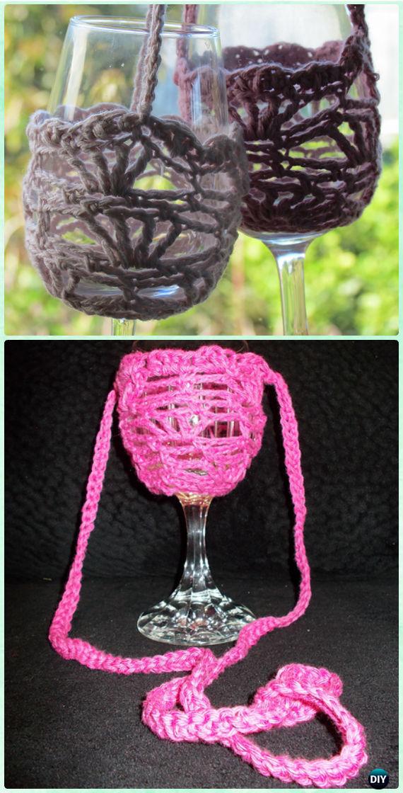 The lace Ember Ruby Wine Glass Lanyard Free Pattern - Crochet Wine Glass Lanyard Holder & Cozy Free Patterns