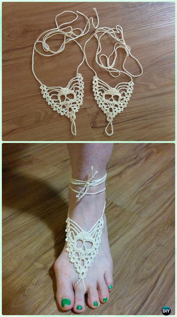 Crochet Skull Barefoot Sandals Free Pattern - Crochet Women Barefoot Sandal Anklets Free Patterns