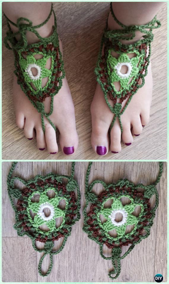 Crochet Flower Barefoot Sandals Free Pattern - Crochet Women Barefoot Sandal Anklets Free Patterns