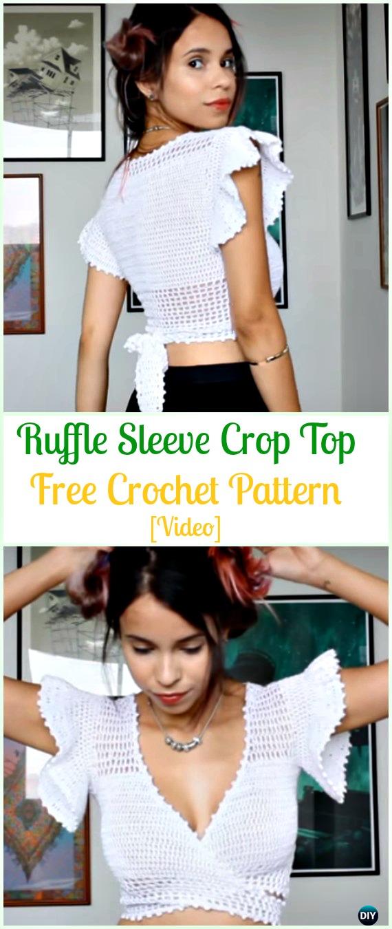 Crochet Ruffle Sleeve Crop Top Free Pattern- Women #CropTop; Free #Crochet; Patterns [Summer Edition]