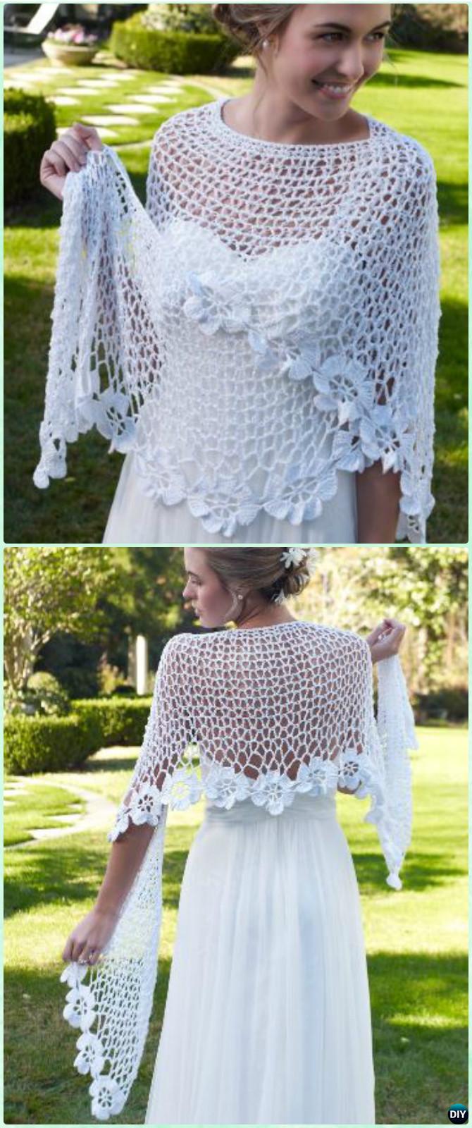 Crochet Spring Bloom Flower Lace Shawl Free Pattern - Crochet Women Shawl Sweater Outwear Free Patterns