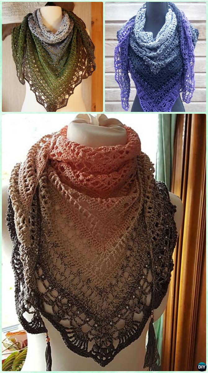 Crochet Popcorn Stitch Lace Triangle Shawl Free Pattern - Crochet Women Shawl Sweater Outwear Free Patterns