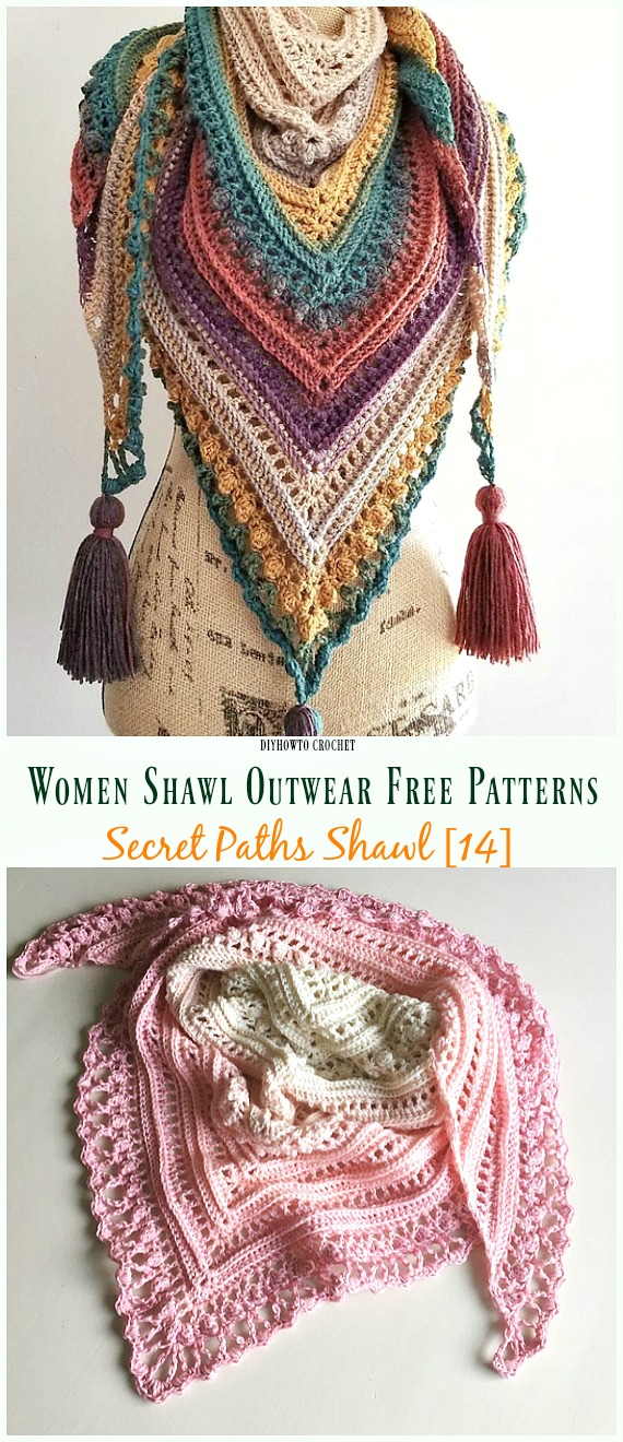 Secret Paths Shawl Free Crochet Pattern - #Crochet; Women #Shawl; Sweater Outwear Free Patterns
