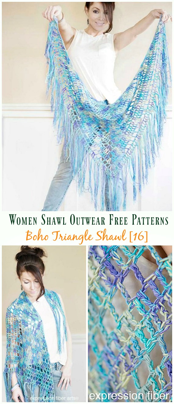Boho Triangle Shawl Free Crochet Pattern - #Crochet; Women #Shawl; Sweater Outwear Free Patterns