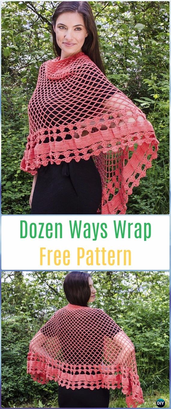 Crochet Dozen Ways Wrap Shawl Free Pattern - Crochet Women Shawl Sweater Outwear Free Patterns