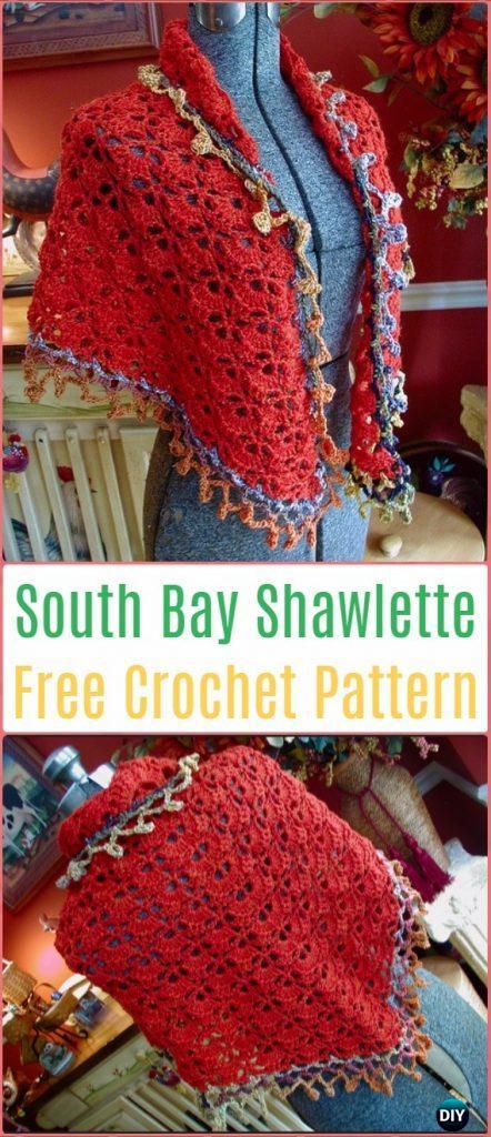 Crochet South Bay Shawlette Free Pattern - Crochet Women Shawl Sweater Outwear Free Patterns