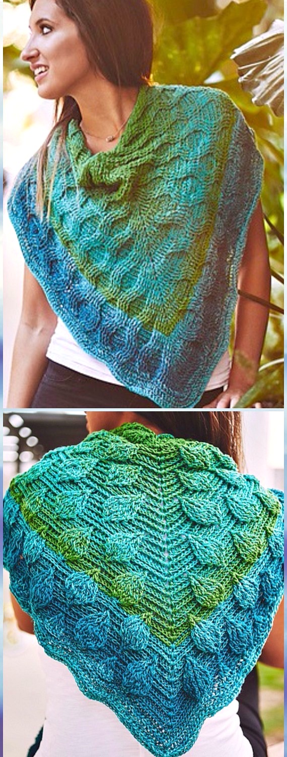 Crochet Embossed Leaves Reversible Shawl Free Pattern - Crochet Women Shawl Sweater Outwear Free Patterns
