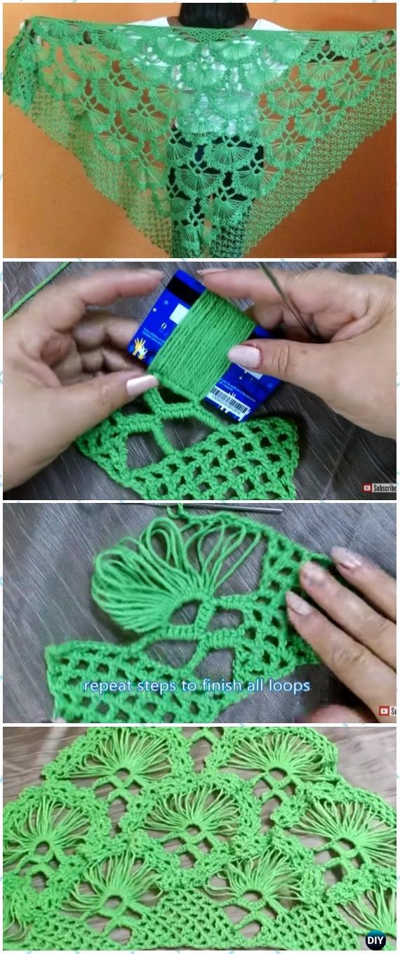 Crochet Turkish Fan Shawl Free Pattern & Video - Crochet Women Shawl Sweater Outwear Free Patterns