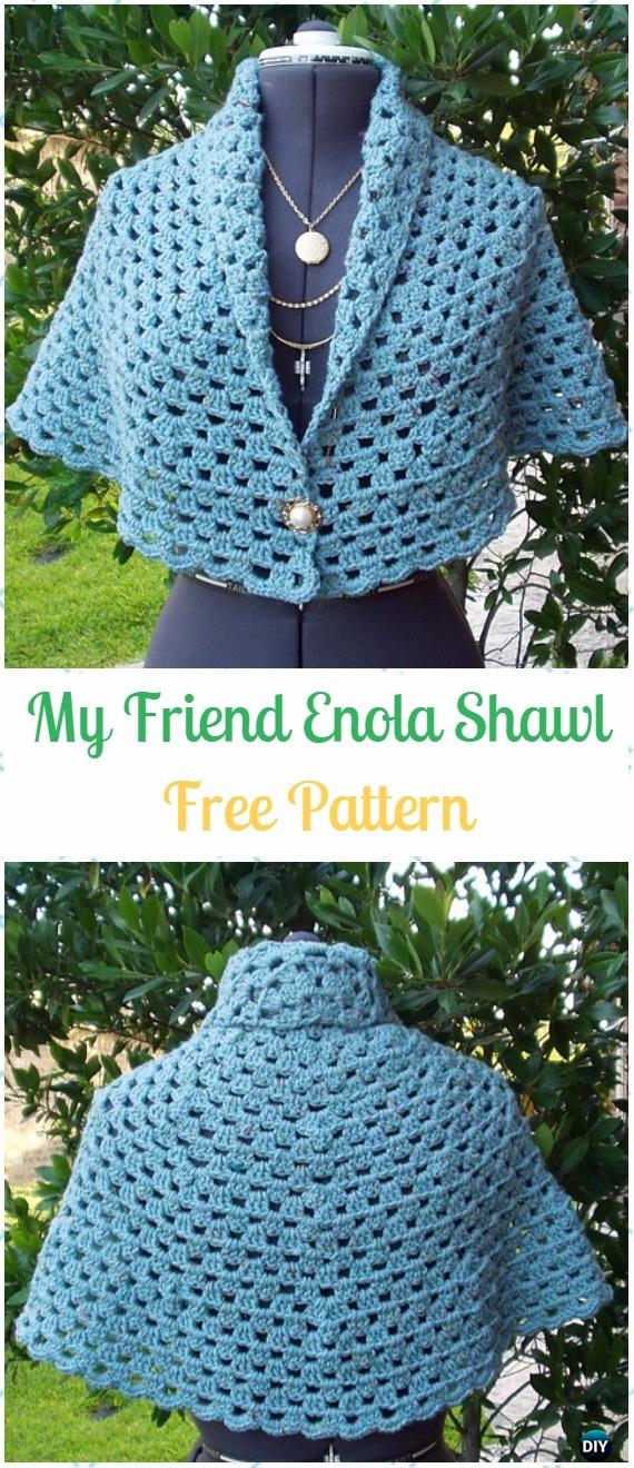 Crochet My Friend Enola Shawl Free Pattern - Crochet Women Shawl Sweater Outwear Free Patterns