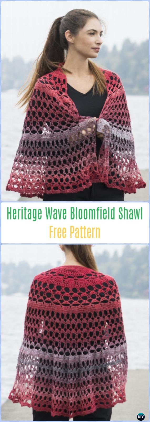 Crochet Heritage Wave Bloomfield Shawl Free Pattern - Crochet Women Shawl Sweater Outwear Free Patterns