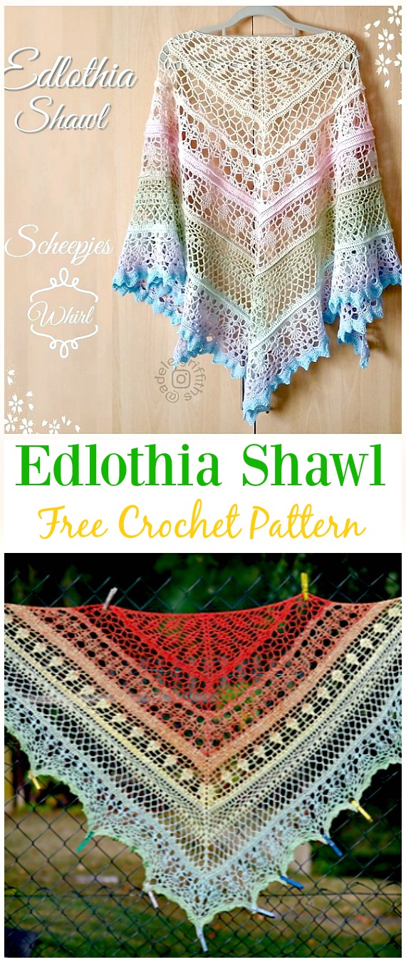 Crochet Edlothia Shawl Free Pattern - #Crochet; Women #Shawl; Sweater Outwear Free Patterns