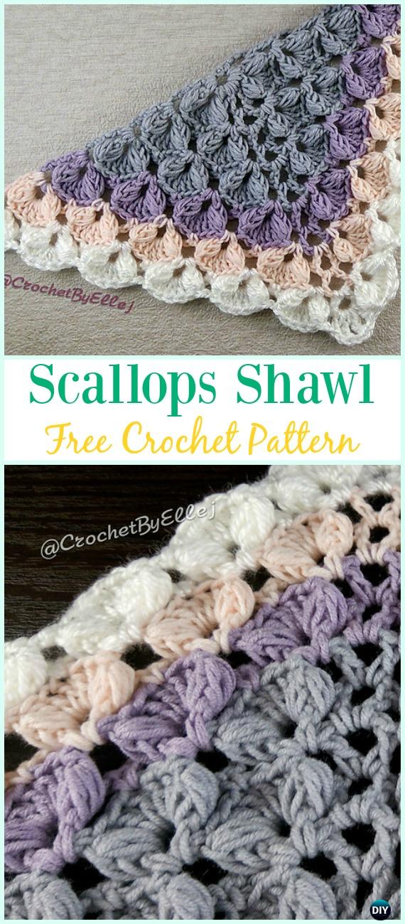 Crochet Scallops Shawl Free Pattern - #Crochet; Women #Shawl; Sweater Outwear Free Patterns