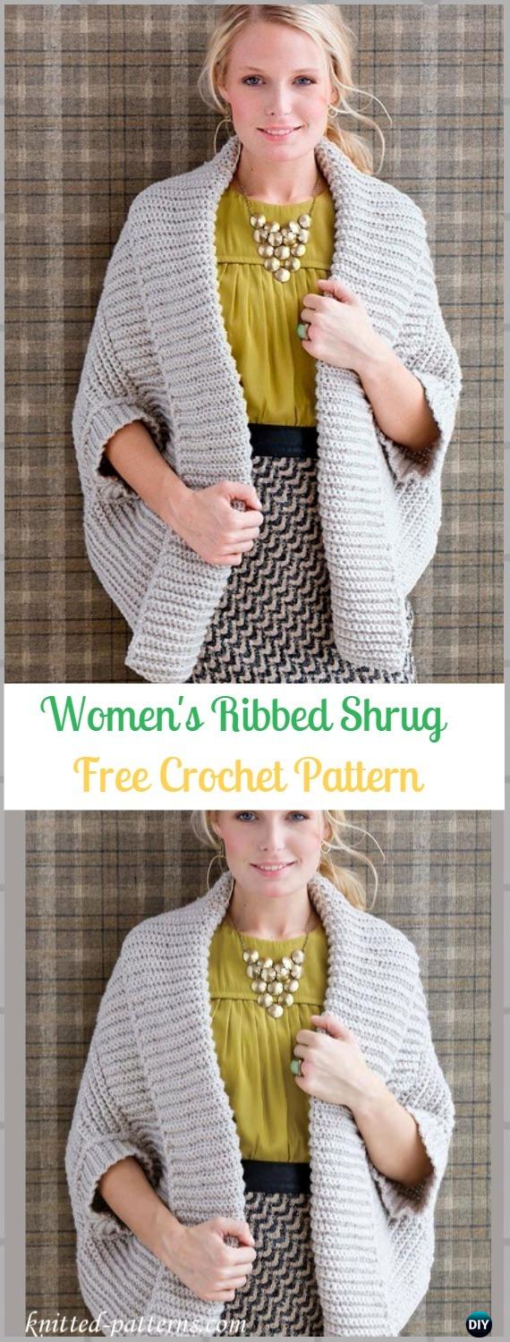 Crochet Women's Ribbed Shrug Free Pattern - Crochet Women Shrug Cardigan Free Patterns