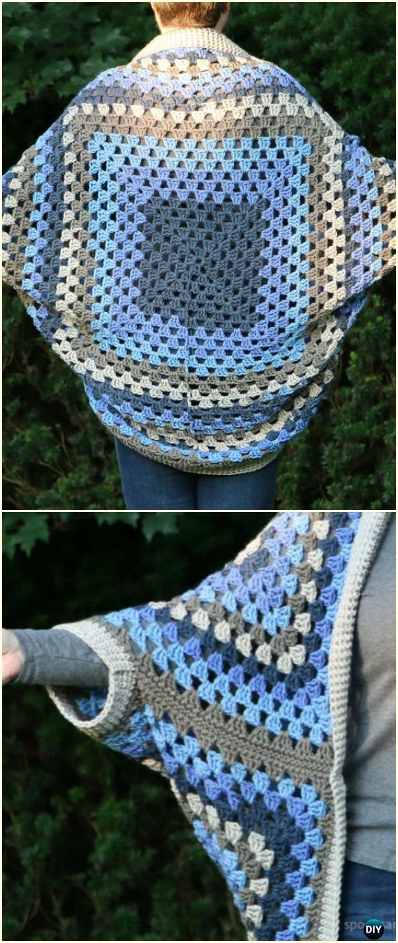 Crochet Self-striping Granny Square Cocoon Cardigan Free Pattern - Crochet Women Shrug Cardigan Free Patterns