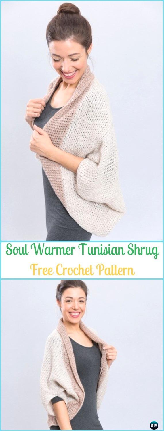Crochet Soul Warmer Tunisian Shrug Free Pattern - Crochet Women Shrug Cardigan Free Patterns