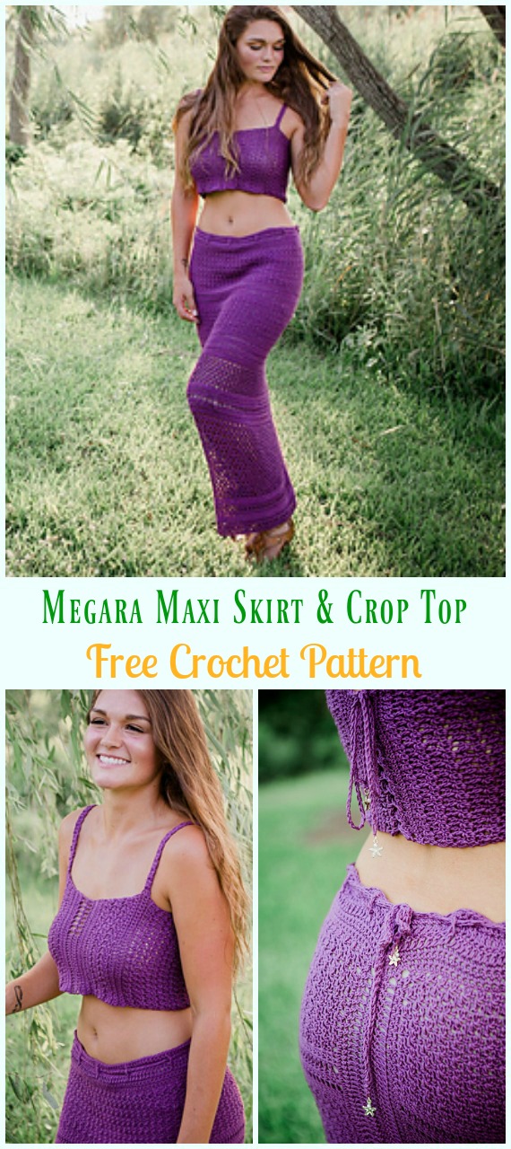 Megara Maxi Skirt and Crop Top Crochet Free Pattern - #Crochet; Women #Skirt; Free Patterns