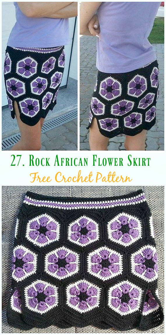 Rock African Flower Skirt Crochet Free Patterns - #Crochet; Women #Skirt; Free Patterns