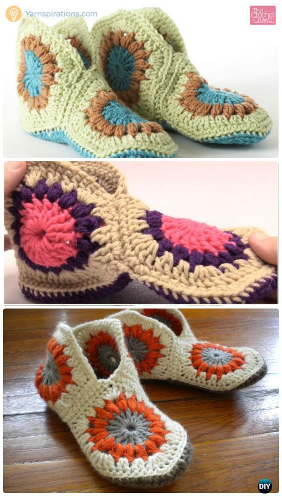 Crochet Hexagon Granny Slippers Free Pattern - Crochet Women Slippers Free Patterns 