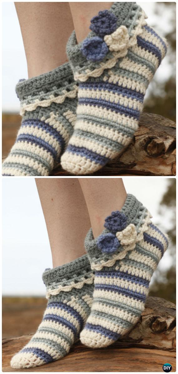 Crochet Annabelle Floral Slippers Free Pattern - Crochet Women Slippers Free Patterns 
