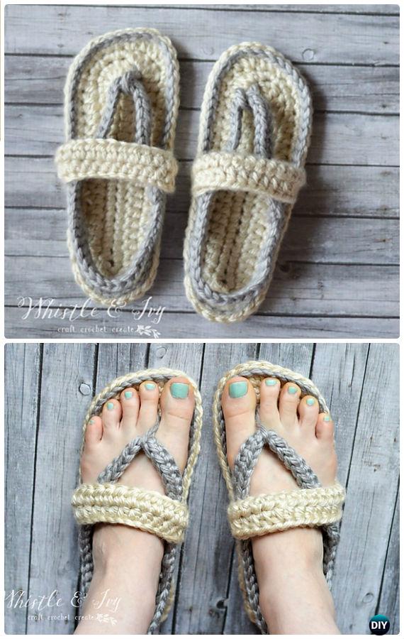 Crochet Women’s Strap Flip-Flops Summer Slippers Free Pattern - Crochet Women Slippers Free Patterns 