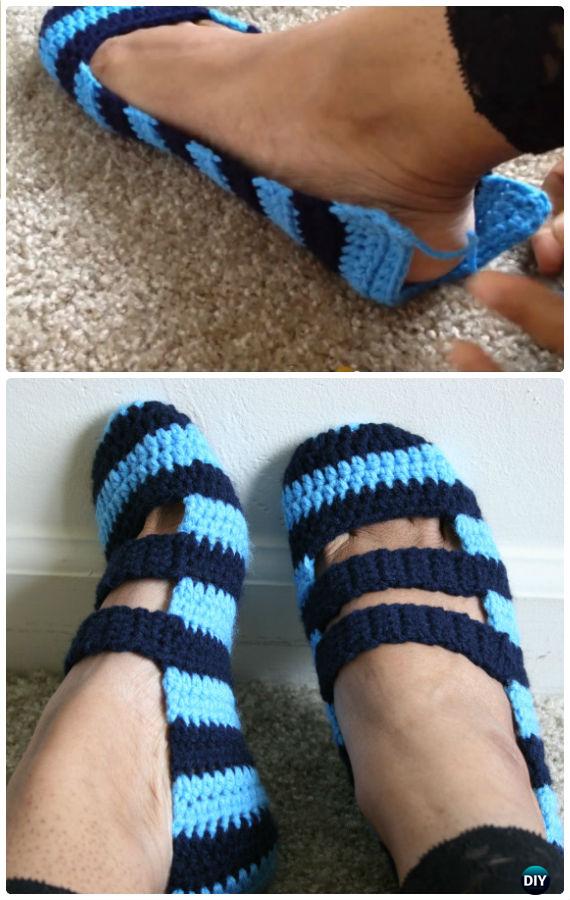 Crochet Double Strapped Slippers Free Pattern - Crochet Women Slippers Free Patterns 