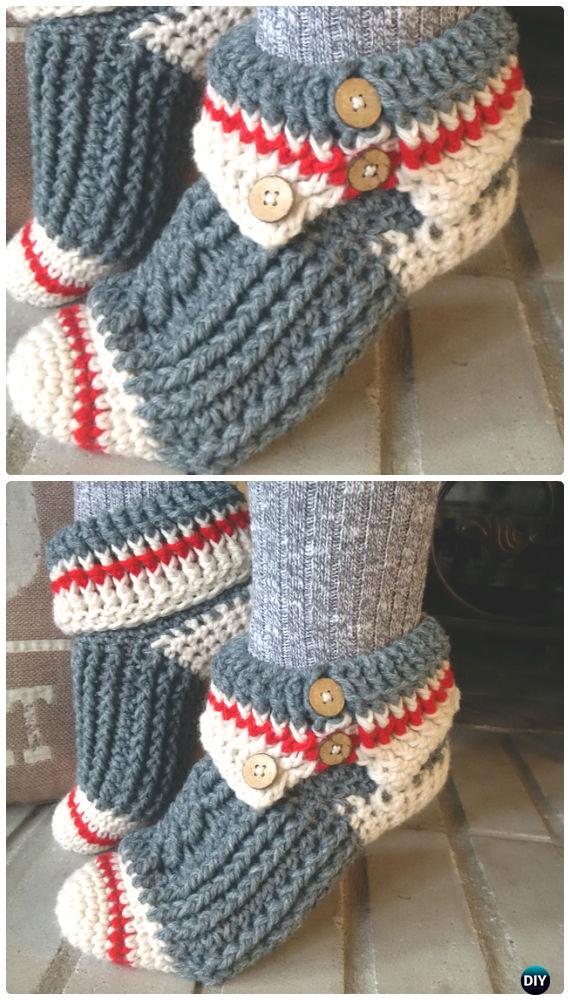 Crochet Sock Monkey Slippers Pattern - Crochet Women Slippers Free Patterns 