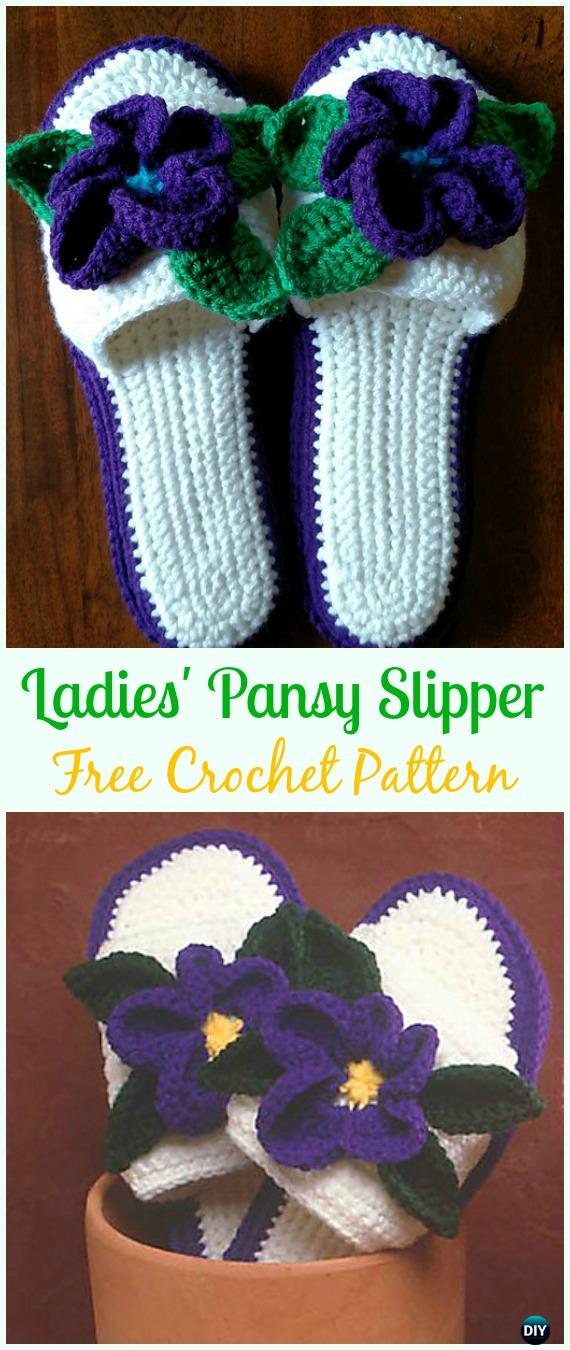 Crochet Ladies Pansy Slipper Free Pattern - Crochet Women Slippers Free Patterns
