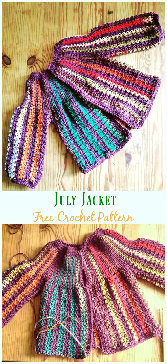 July Jacket Free Crochet Pattern - #Crochet Kid's #Cardigan Sweater Coat Free Patterns