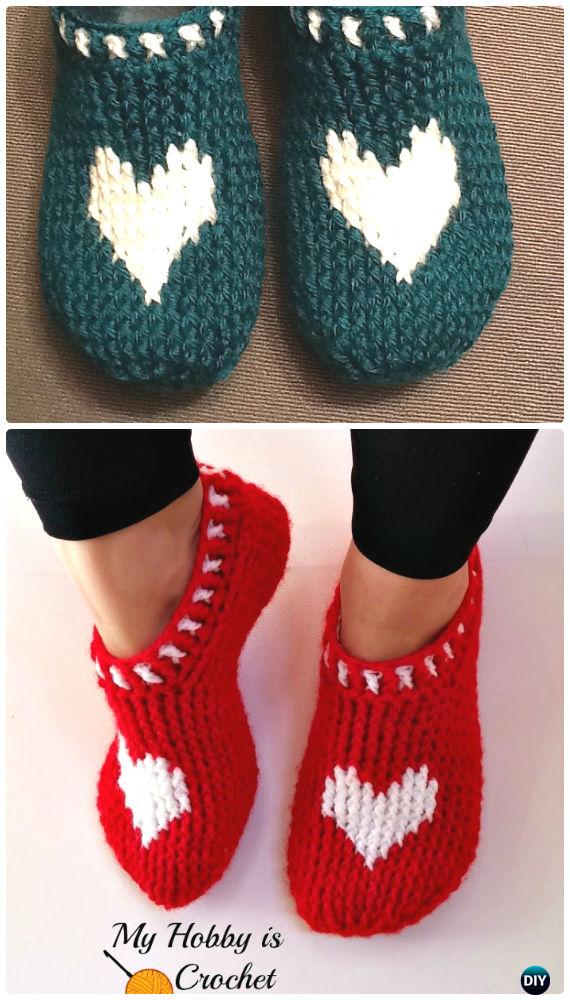 Crochet Heart & Sole Slippers Free Pattern - Crochet Women Slippers Free Patterns 