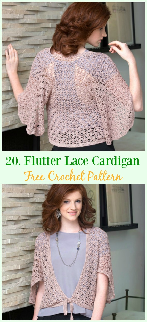 Flutter Lace Cardigan Free Crochet Pattern - #Crochet; Women Summer Jacket #Cardigan; Free Patterns