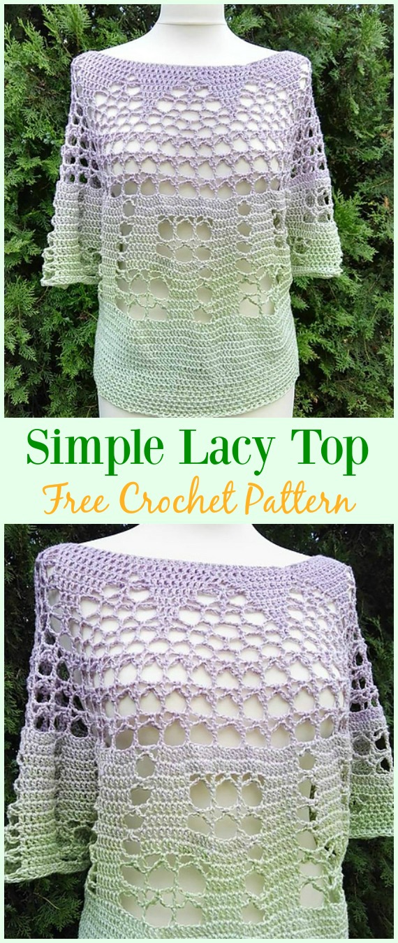 Crochet Simple Lacy Top Free Pattern -#Crochet Summer #Top Free Patterns