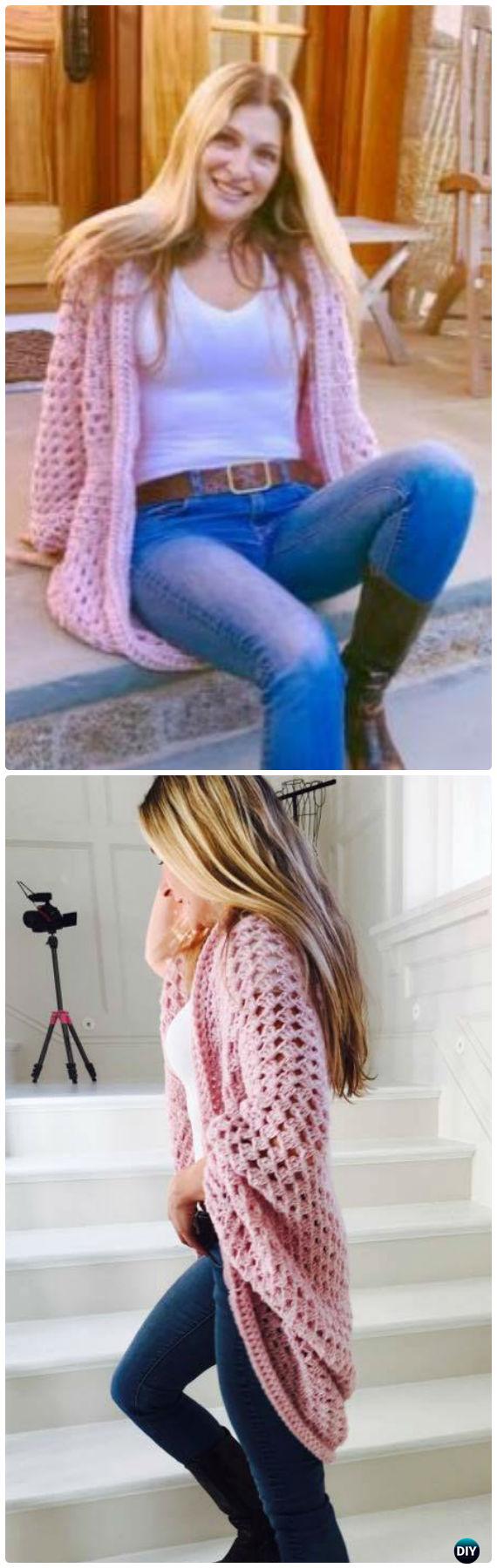Easy Crochet Cocoon Cardigan Tutorial Free Pattern - Crochet Women Sweater Coat-Cardigan Free Patterns