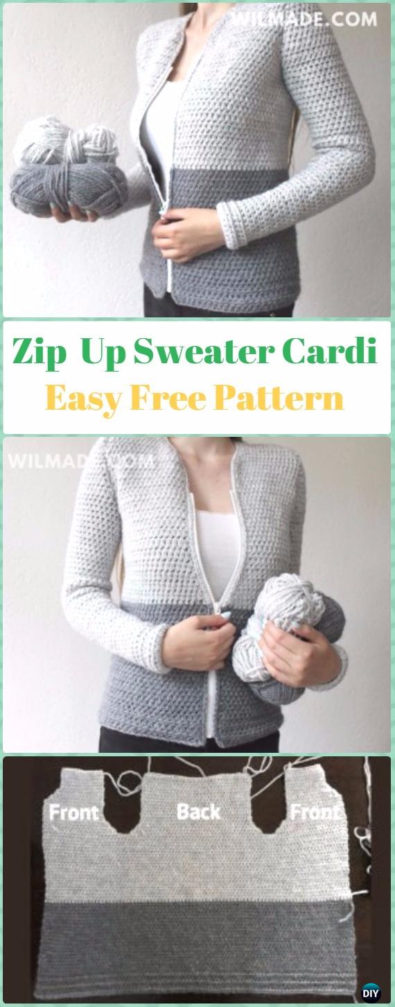 Crochet Zip Front Sweater Cardigan Free Pattern -Crochet Women Sweater Coat & Cardigan Free Patterns