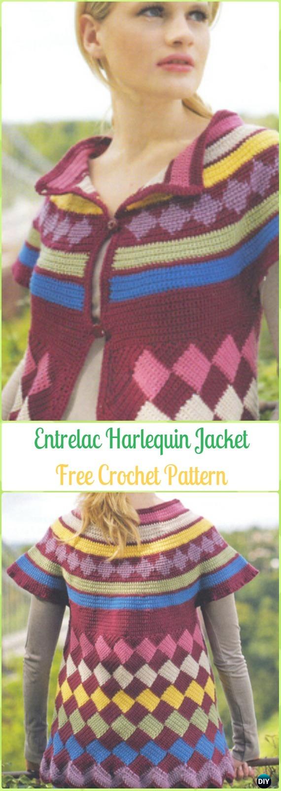Crochet Entrelac Harlequin Jacket Free Pattern - Crochet Women Sweater Coat & Cardigan Free Patterns