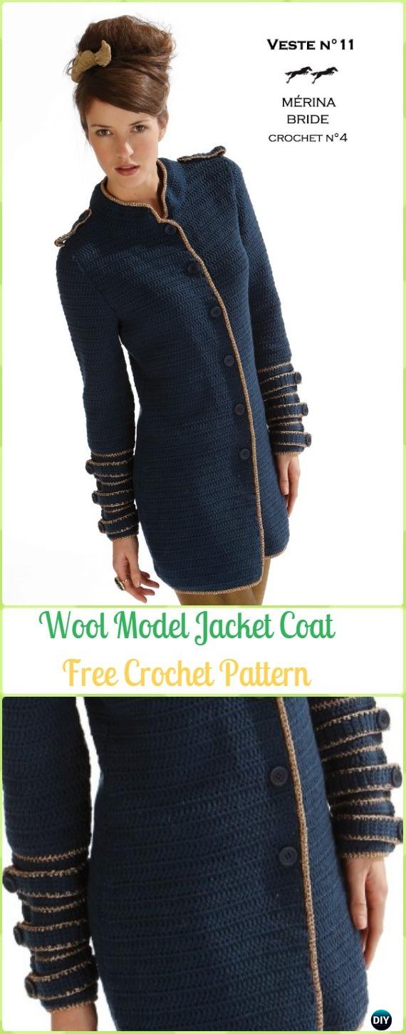 Crochet Edged Model Wool Jacket Coat Free Pattern - Crochet Women Sweater Coat & Cardigan Free Patterns