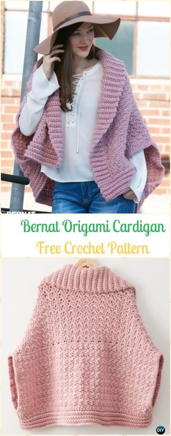 Crochet Bernat Origami Cardigan Free Pattern - Crochet Women Sweater Coat & Cardigan Free Patterns