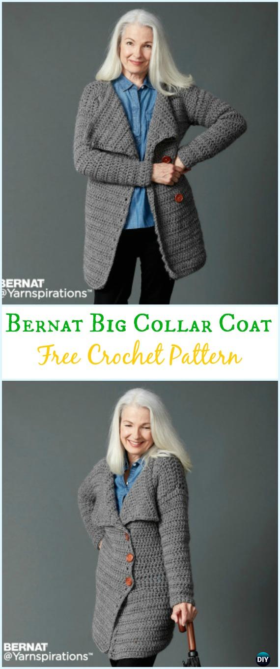 Crochet Big Collar Coat Free Pattern - Crochet Women Sweater Coat & Cardigan Free Patterns