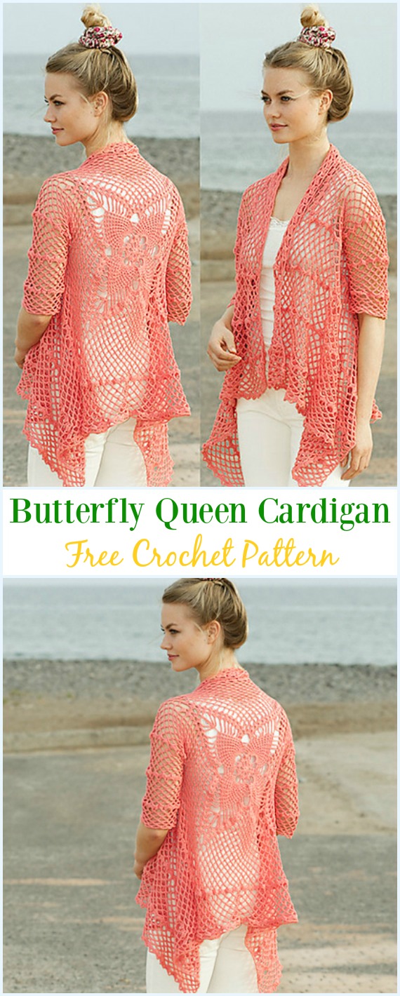 Crochet Butterfly Queen Cardigan Free Pattern - #Crochet; Women Sweater Coat & #Cardigan; Free Patterns