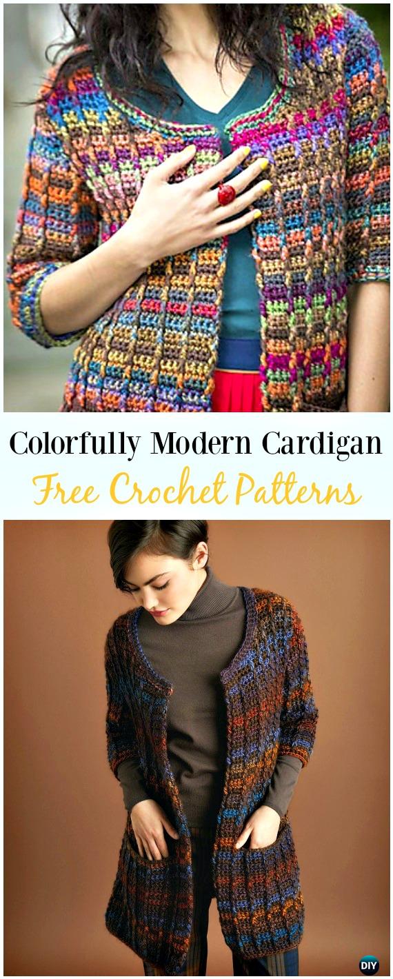Crochet Colorfully Modern Cardigan Free Pattern - #Crochet; Women Sweater Coat & #Cardigan; Free Patterns