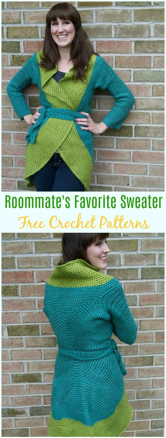Crochet Roommate's Favorite Sweater Free Pattern - #Crochet; Women Sweater Coat & #Cardigan; Free Patterns