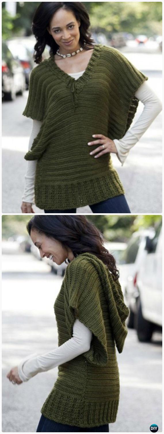 Crochet Caron V-Topper Tunic Free Pattern - Crochet Women Pullover Sweater Free Patterns
