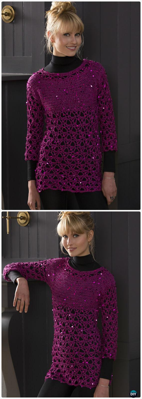 Crochet Glitz and Glamour Tunic Free Pattern - Crochet Women Pullover Sweater Free Patterns
