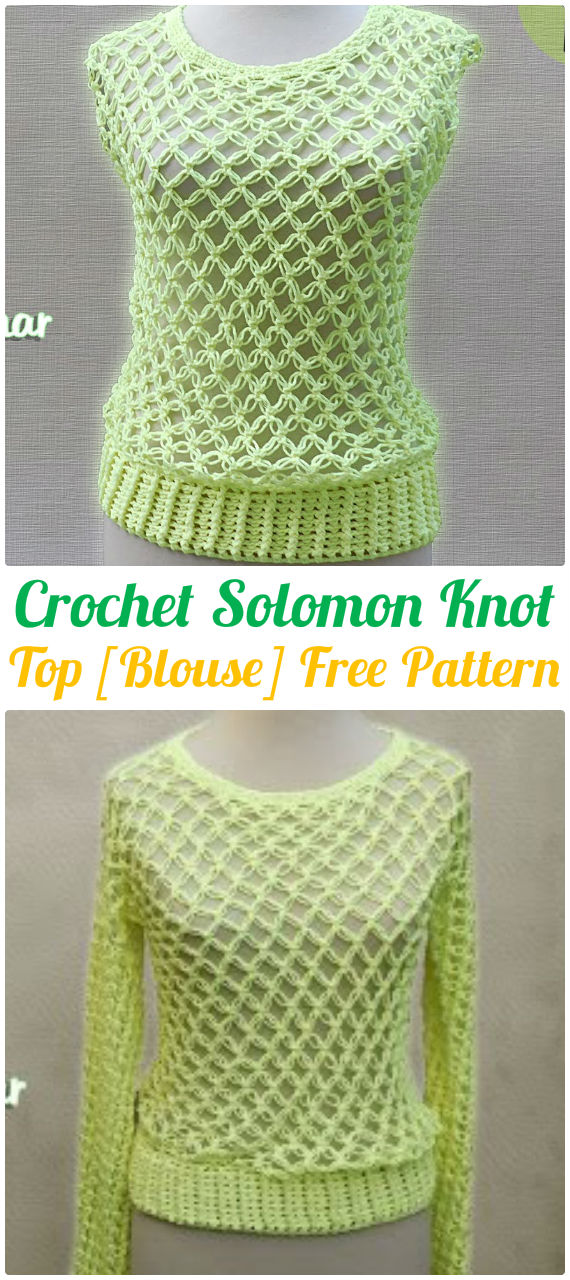 Crochet Solomon Knot Blouse Top Free Pattern - Crochet Women Pullover Sweater Top Free Patterns