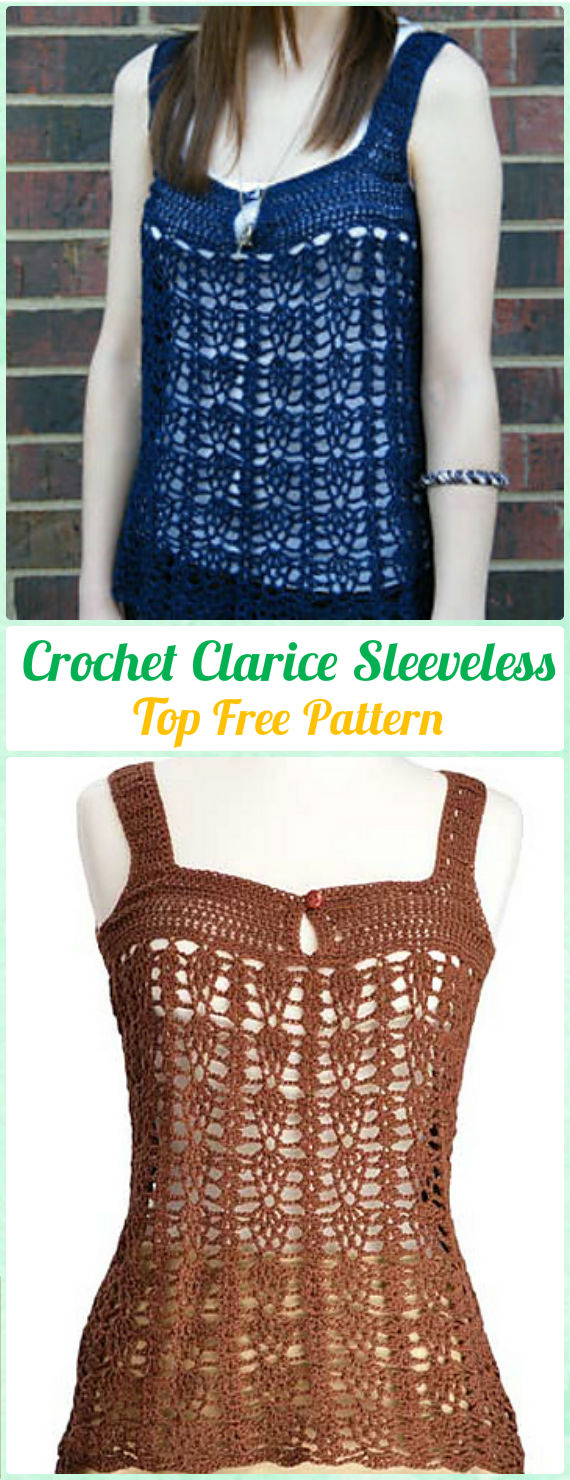 Crochet Clarice Sleeveless Top Free Pattern - Crochet Women Pullover Sweater Free Patterns